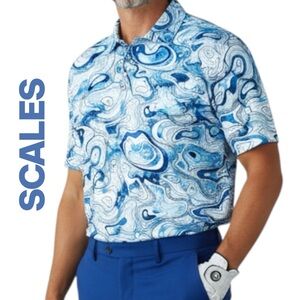 Scales Gear Golf Polo UPF 50+ Clubhouse Collection Topo Print Beach Shirt Sz L